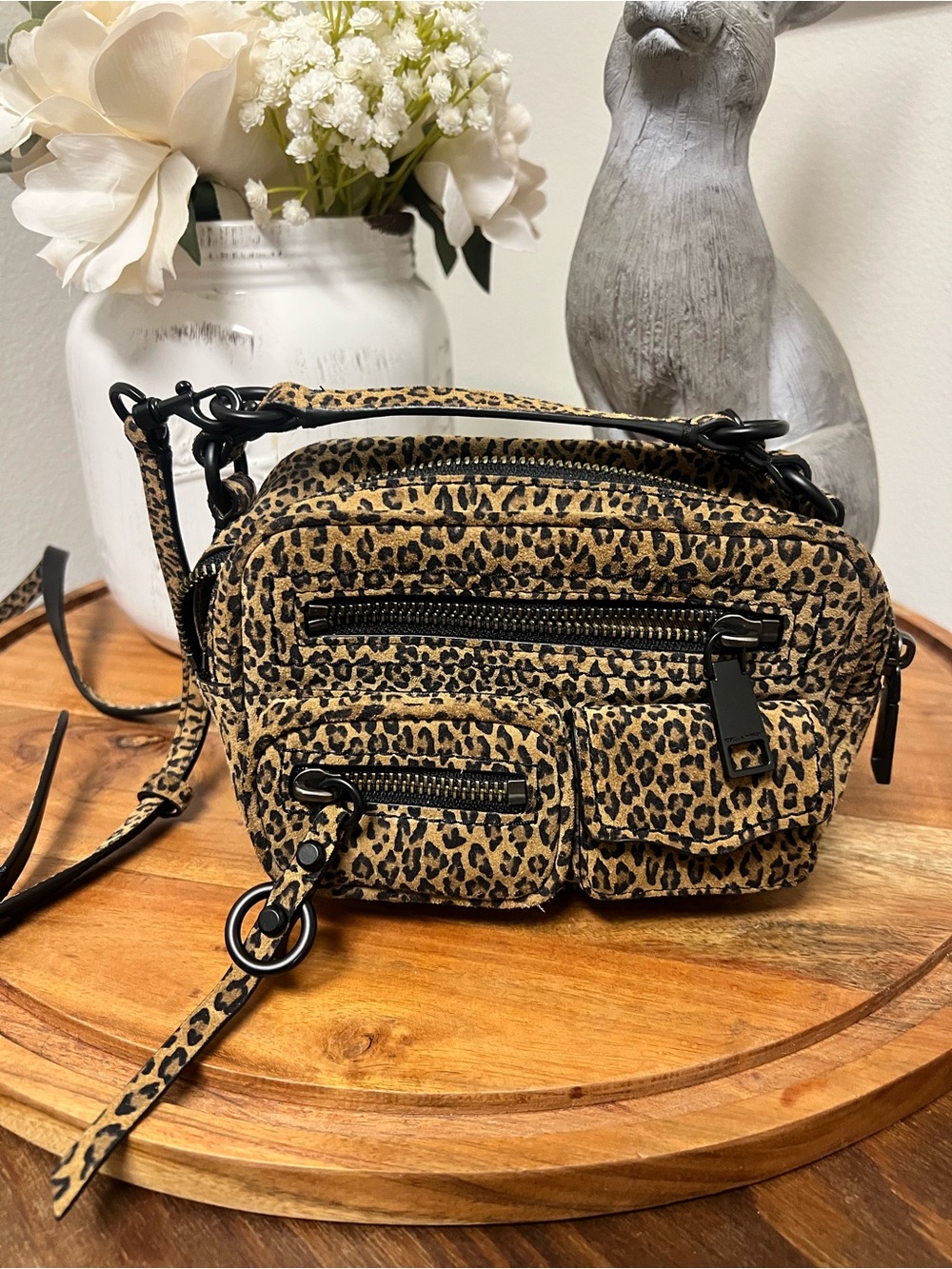 Rebecca Minkoff micro Leopard Print Crossbody Bag - Black & Tan